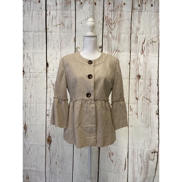 dressbarn Jackets & Blazers - Dressbarn Jacket Short 3/4 Length Sleeve Button Up Tan w/ Metallic Gold